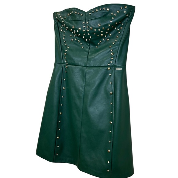 Armani Exchange - Women’s Strapless Dress, Studded Faux-Leather - Green, Size 0 - Picture 8 of 17